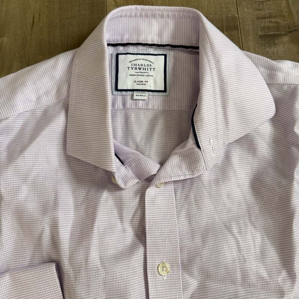 Charles Tyrwhitt Button Up Shirt Classic Fit Non Iron 17.5 35 Purple‎ Print